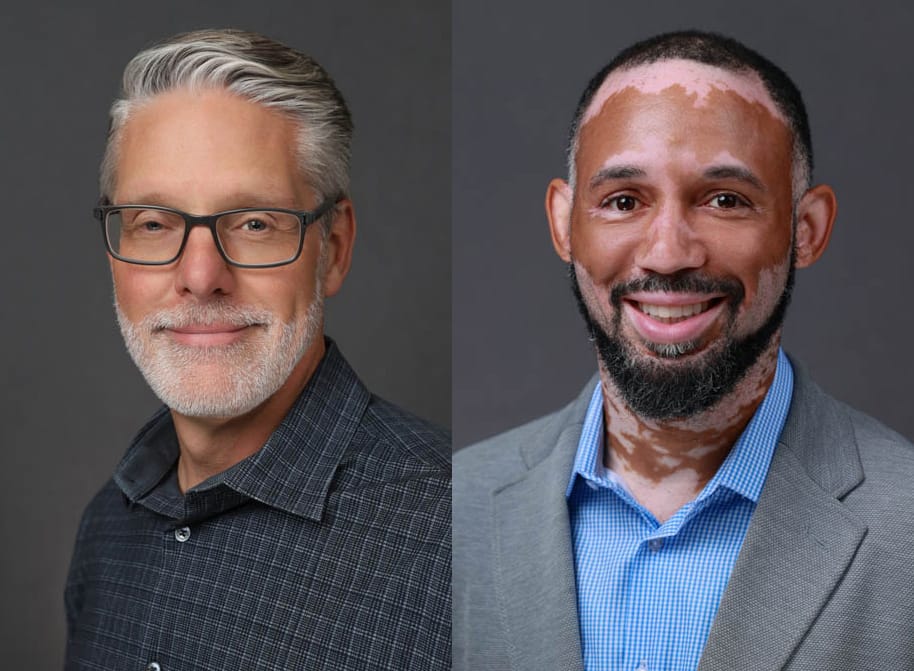 Two headshot images spliced