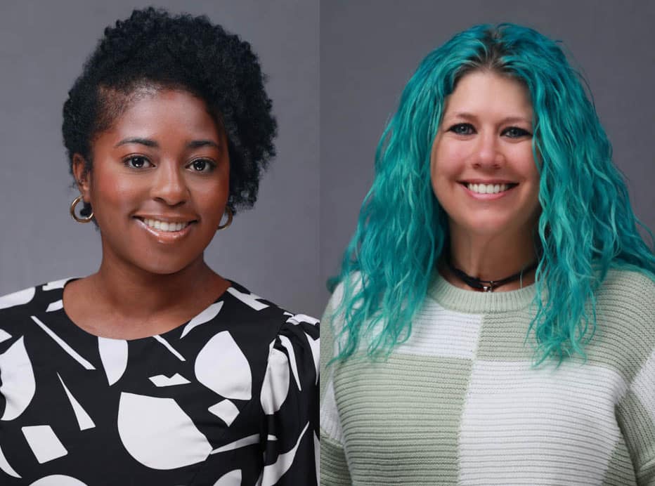 Two headshot images spliced together
